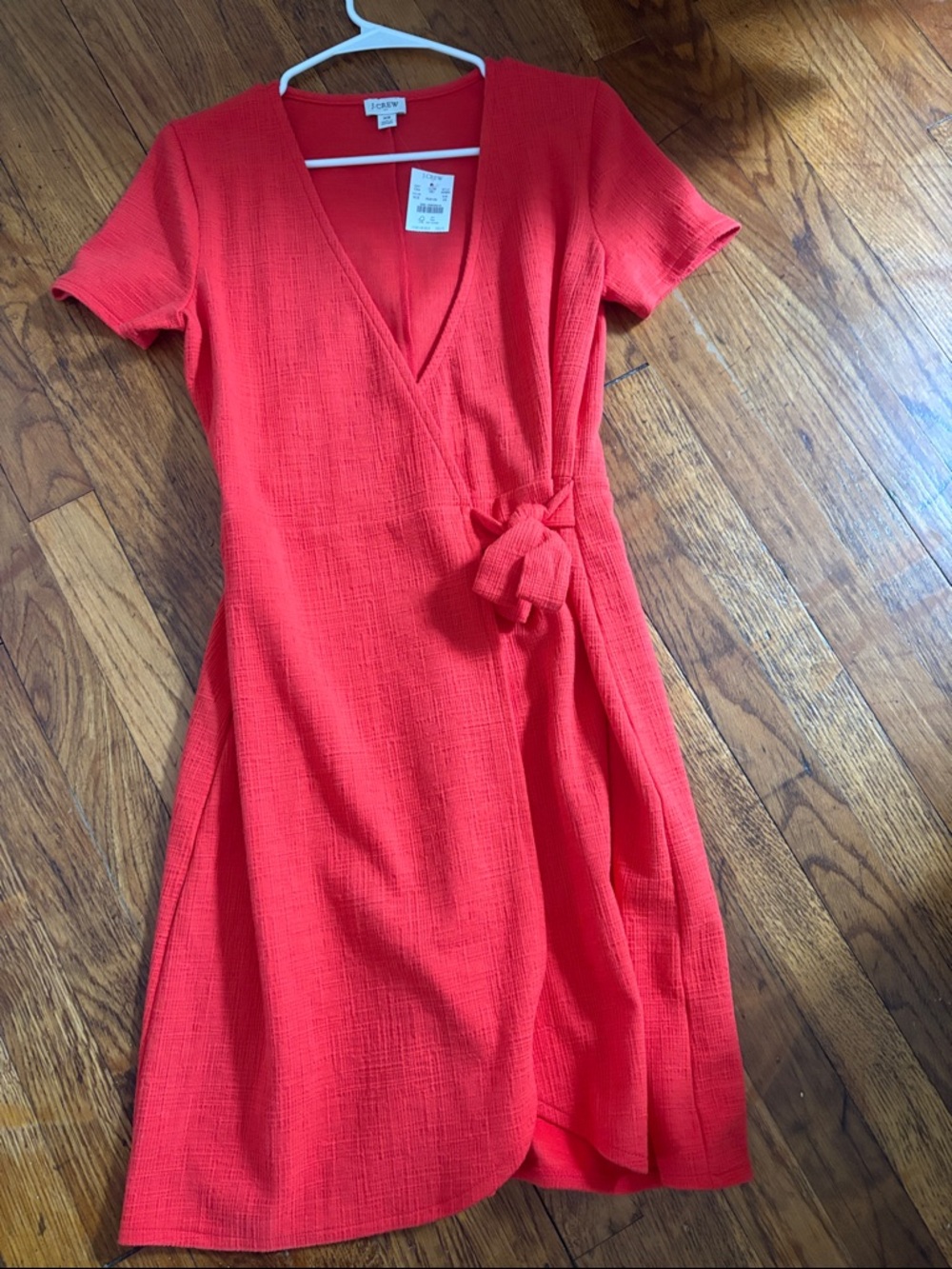 J. Crew Coral-Red Textured Wrap Midi Dress with Side Tie